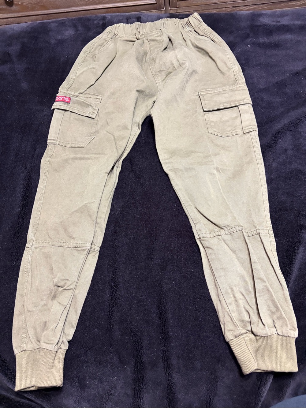 Boys Olive Cargo Jogger Pants with Elastic Cuffs